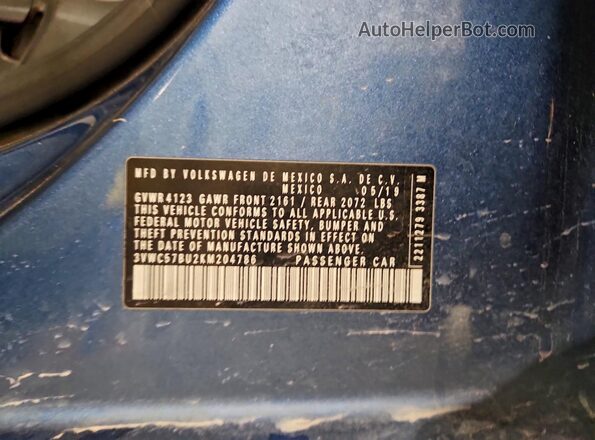 3VWC57BU2KM204786 2019 VOLKSWAGEN JETTA Синий 