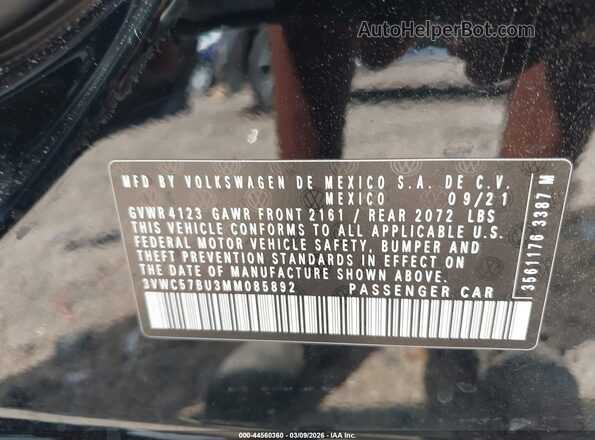 3VWC57BU3MM085892 2021 VOLKSWAGEN JETTA Black Շարժիչի բաժամունքի տեսք