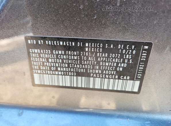 3VWC57BU4MM011803 2021 VOLKSWAGEN JETTA Charcoal 