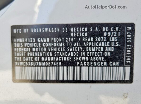 3VWC57BU7MM087466 2021 VOLKSWAGEN JETTA Белый Вид подкапотного пространства