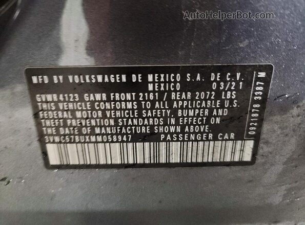 3VWC57BUXMM058947 2021 VOLKSWAGEN JETTA Gray Շարժիչի բաժամունքի տեսք