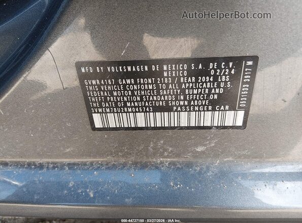 3VWEM7BU2RM045743 2024 VOLKSWAGEN JETTA Gray Շարժիչի բաժամունքի տեսք