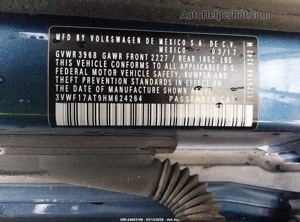 3VWF17AT9HM624264 2017 VOLKSWAGEN BEETLE Blue Вид підкапотного простору