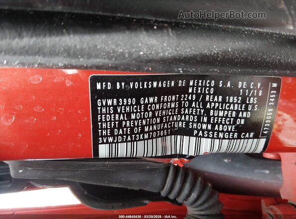 3VWJD7AT3KM707651 2019 VOLKSWAGEN BEETLE Orange 
