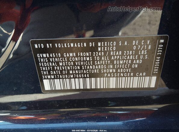 3VWM17AU8JM766546 2018 VOLKSWAGEN GOLF Черный Вид подкапотного пространства