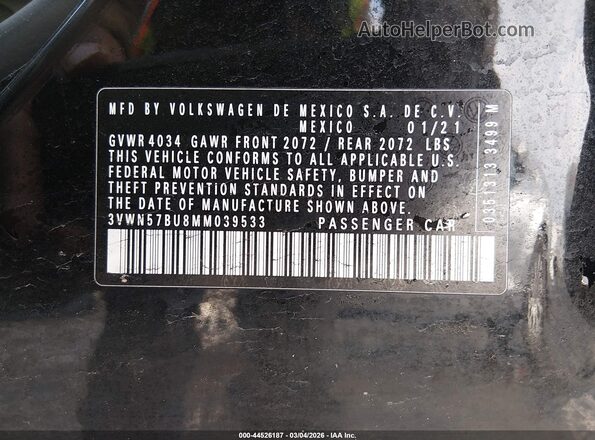 3VWN57BU8MM039533 2021 VOLKSWAGEN JETTA Черный Вид подкапотного пространства