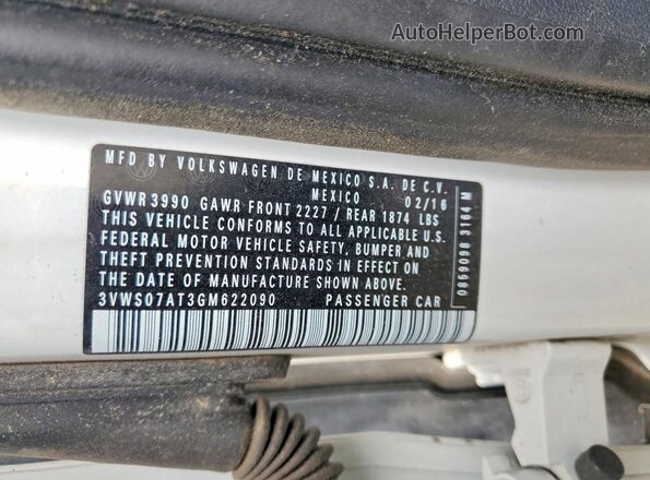 3VWS07AT3GM622090 2016 VOLKSWAGEN BEETLE White 