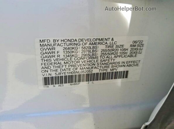5J8YE1H05NL052052 2022 ACURA MDX White Widok wnętrza z tyłu