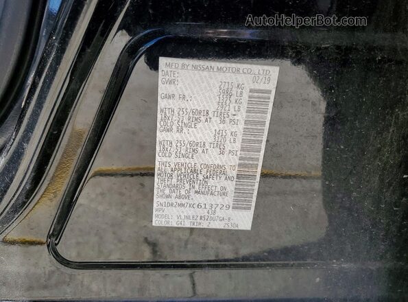 5N1DR2MM7KC613729 2019 NISSAN PATHFINDER Черный 