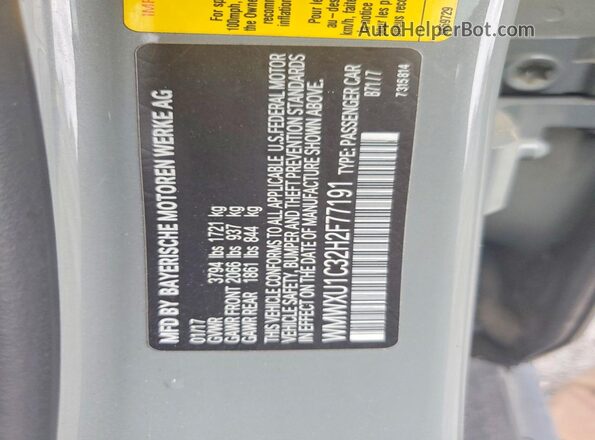 WMWXU1C32H2F77191 2017 MINI COOPER Gray Вид наклейки з VIN-кодом
