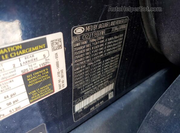 SALRR2RV9JA061343 2018 LAND ROVER DISCOVERY Blue Widok wnętrza 360 stopni