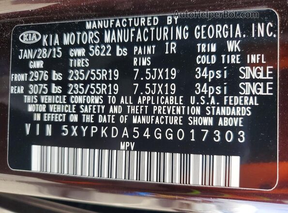 5XYPKDA54GG017303 2016 KIA SORENTO Purple 