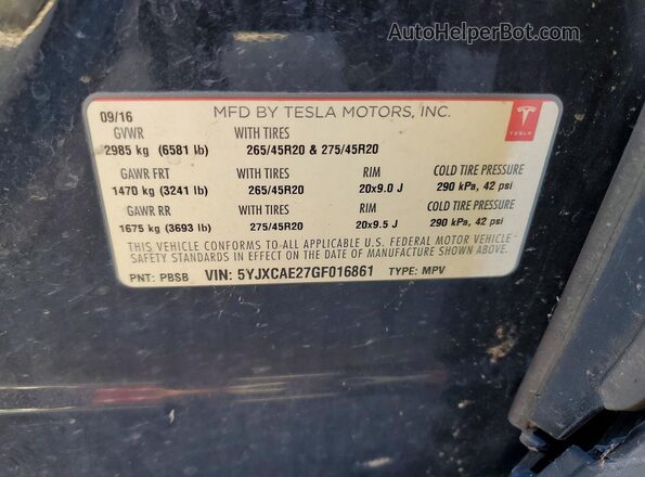 5YJXCAE27GF016861 2016 TESLA MODEL Black 