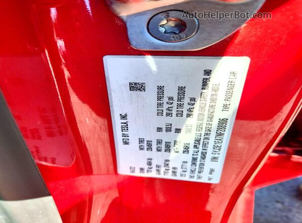 5YJ3E1EA7NF288906 2022 TESLA MODEL 3 Красный Вид наклейки с VIN-кодом