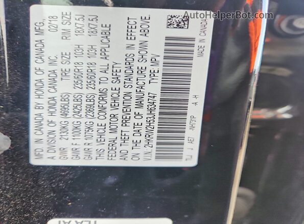 2HKRW2H53JH634747 2018 HONDA CRV Black 