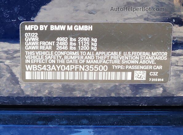 WBS43AY04PFN35500 2023 BMW M3 Синий Вид подкапотного пространства