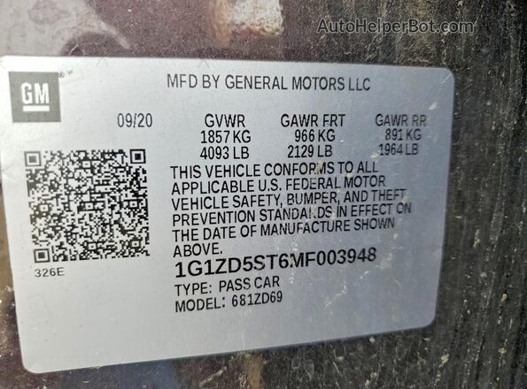 1G1ZD5ST6MF003948 2021 CHEVROLET MALIBU Purple Շարժիչի բաժամունքի տեսք