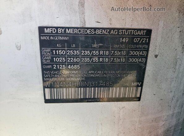 W1N4N4HB8NJ317485 2022 MERCEDES-BENZ GLA White სალონის 360-გრადუსიანი ხედი