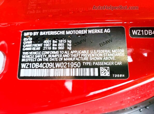WZ1DB4C09LW021950 2020 TOYOTA SUPRA Red Vista del compartimento del motor