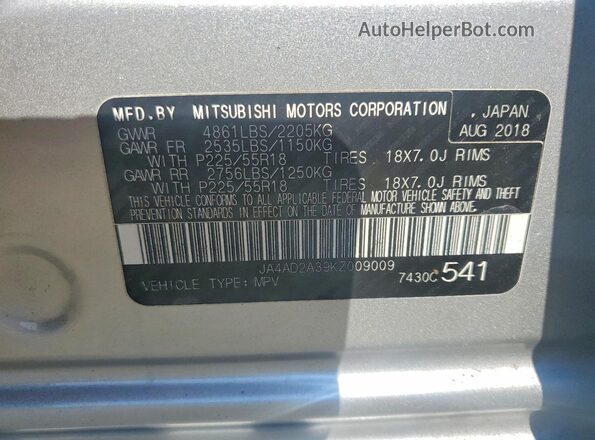 JA4AD2A39KZ009009 2019 MITSUBISHI OUTLANDER Silver 