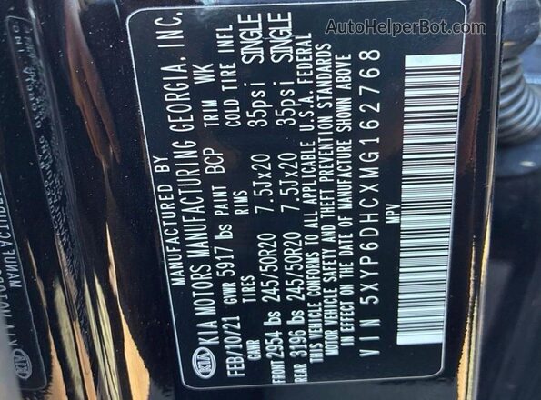 5XYP6DHCXMG162768 2021 KIA TELLURIDE Black Rear interior view