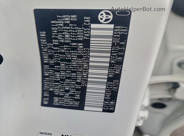 5YFS4MCEXMP075523 2021 TOYOTA LL White ძრავის განყოფილების ხედი