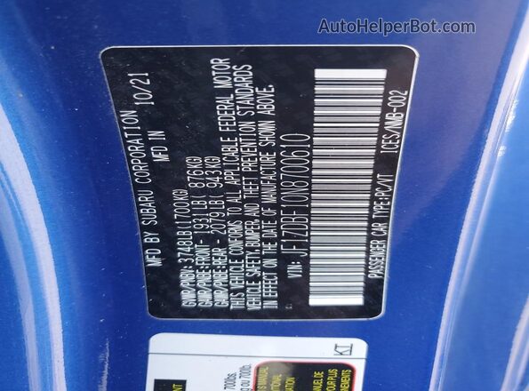 JF1ZDBF10N8700610 2022 SUBARU BRZ Синий Вид подкапотного пространства