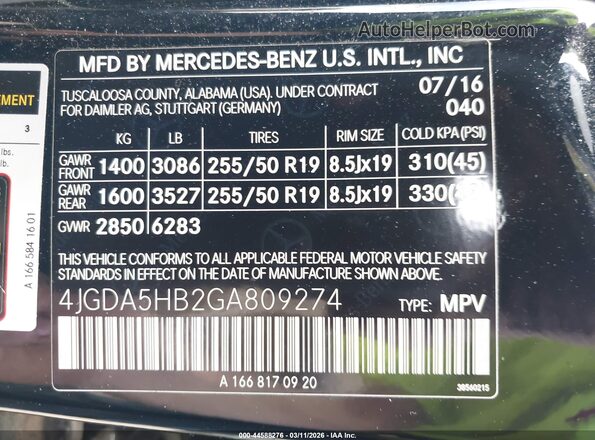 4JGDA5HB2GA809274 2016 MERCEDES-BENZ GLE 350 Черный 