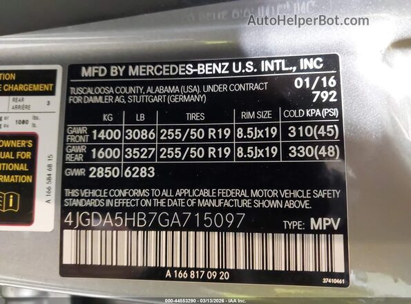 4JGDA5HB7GA715097 2016 MERCEDES-BENZ GLE 350 Silver 