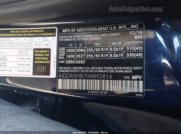 4JGDA5HB7HA892816 2017 MERCEDES-BENZ GLE 350 Blue 