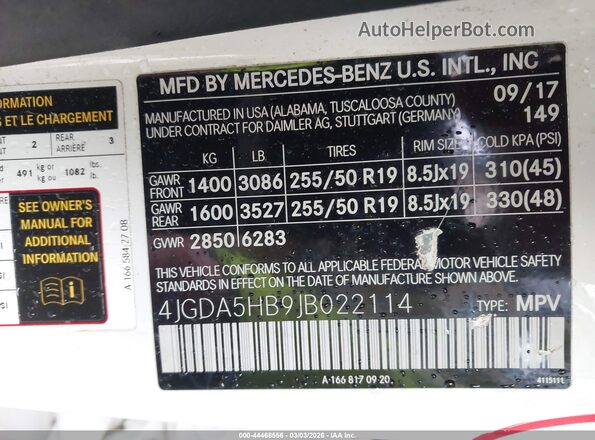 4JGDA5HB9JB022114 2018 MERCEDES-BENZ GLE 350 White Շարժիչի բաժամունքի տեսք