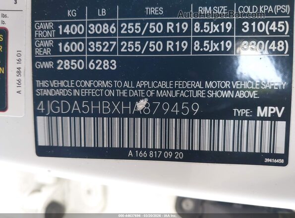 4JGDA5HBXHA879459 2017 MERCEDES-BENZ GLE 350 White Widok komory silnika