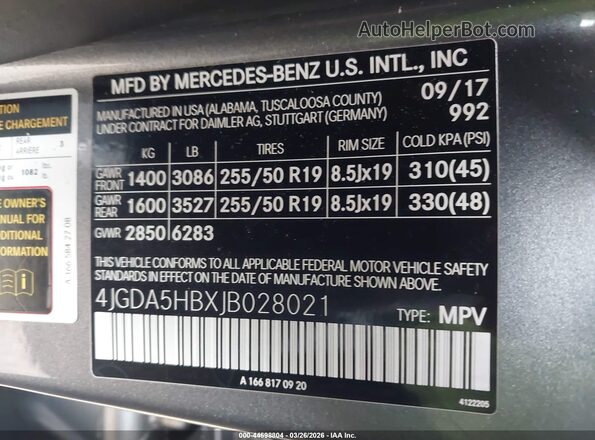4JGDA5HBXJB028021 2018 MERCEDES-BENZ GLE 350 Gray Вид підкапотного простору