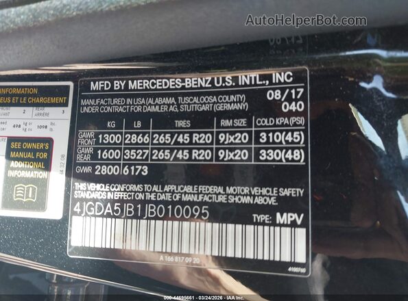 4JGDA5JB1JB010095 2018 MERCEDES-BENZ GLE 350 Черный Вид подкапотного пространства