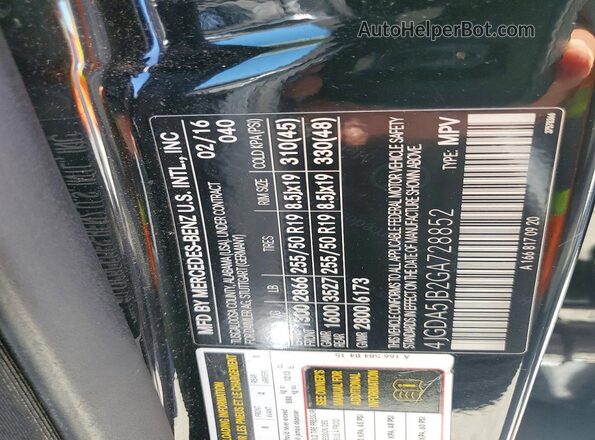 4JGDA5JB2GA728852 2016 MERCEDES-BENZ GLE Black ძრავის განყოფილების ხედი