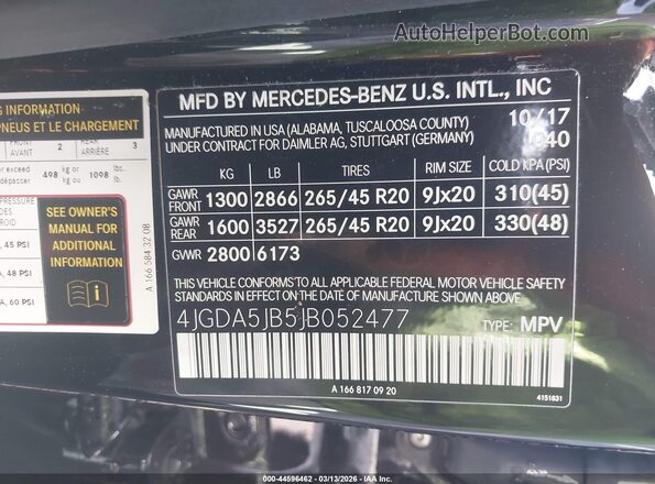 4JGDA5JB5JB052477 2018 MERCEDES-BENZ GLE 350 Black Widok komory silnika