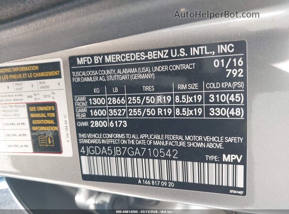 4JGDA5JB7GA710542 2016 MERCEDES-BENZ GLE 350 Silver 