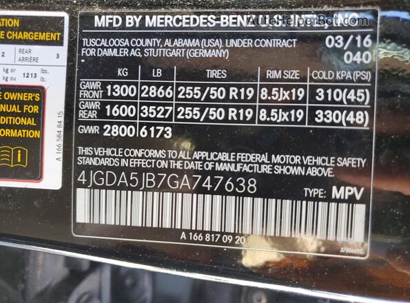 4JGDA5JB7GA747638 2016 MERCEDES-BENZ GLE Black 