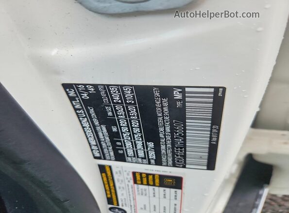 4JGDF6EE1HA756607 2017 MERCEDES-BENZ GLS White Widok naklejki z numerem VIN