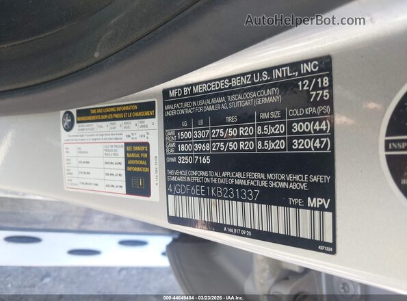 4JGDF6EE1KB231337 2019 MERCEDES-BENZ GLS 450 Silver Widok komory silnika