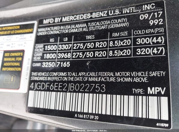 4JGDF6EE2JB022753 2018 MERCEDES-BENZ GLS 450 Gray ძრავის განყოფილების ხედი