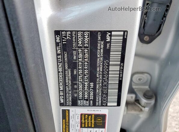 4JGDF6EE3GA690995 2016 MERCEDES-BENZ GL-CLASS Silver Вид наклейки з VIN-кодом