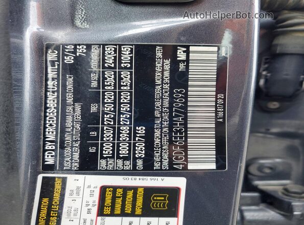 4JGDF6EE3HA779693 2017 MERCEDES-BENZ GLS-CLASS Charcoal VIN կոդի պիտակի տեսք