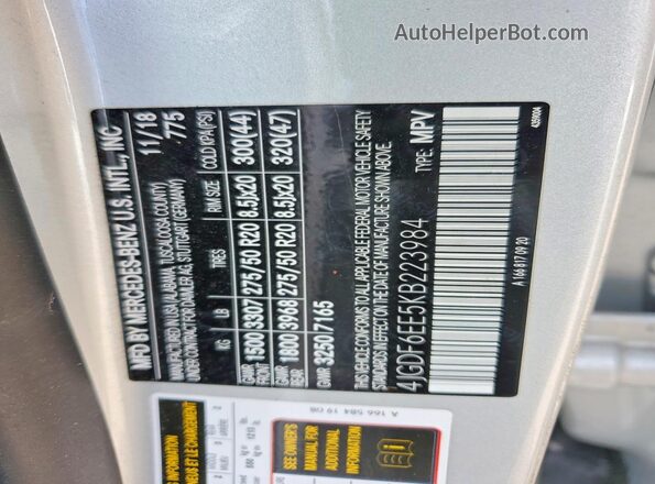 4JGDF6EE5KB223984 2019 MERCEDES-BENZ GLS Silver VIN կոդի պիտակի տեսք