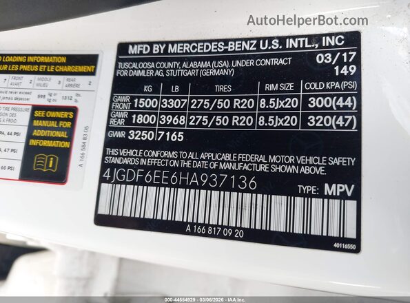 4JGDF6EE6HA937136 2017 MERCEDES-BENZ GLS 450 White 