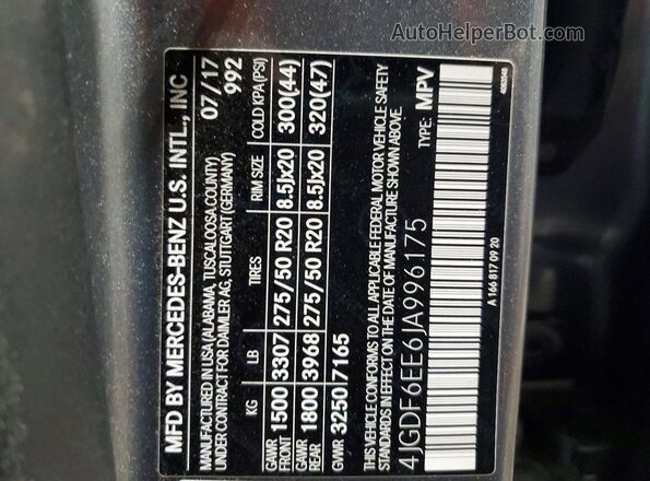 4JGDF6EE6JA996175 2018 MERCEDES-BENZ GLS Gray Widok naklejki z numerem VIN