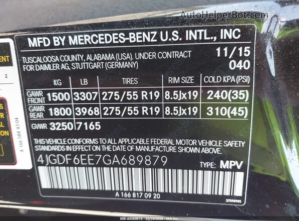 4JGDF6EE7GA689879 2016 MERCEDES-BENZ GL 450 Black ძრავის განყოფილების ხედი