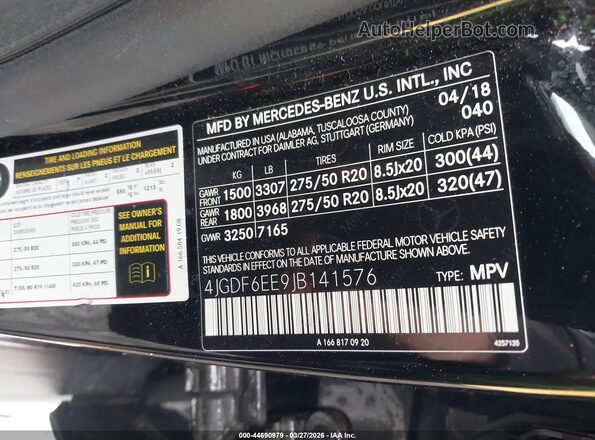 4JGDF6EE9JB141576 2018 MERCEDES-BENZ GLS 450 Black Շարժիչի բաժամունքի տեսք