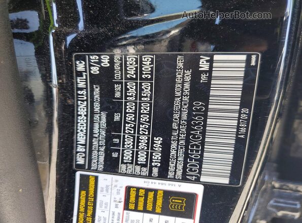 4JGDF6EEXGA636139 2016 MERCEDES-BENZ GL-CLASS Black Вид наклейки з VIN-кодом