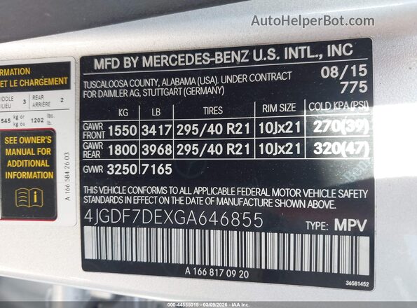 4JGDF7DEXGA646855 2016 MERCEDES-BENZ GL 550 Silver Engine compartment view